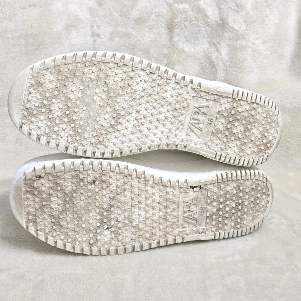 Zara White Sneakers Low Top Minimal Clean Aesthetic Casual Shoes Womens‎ Sz 38